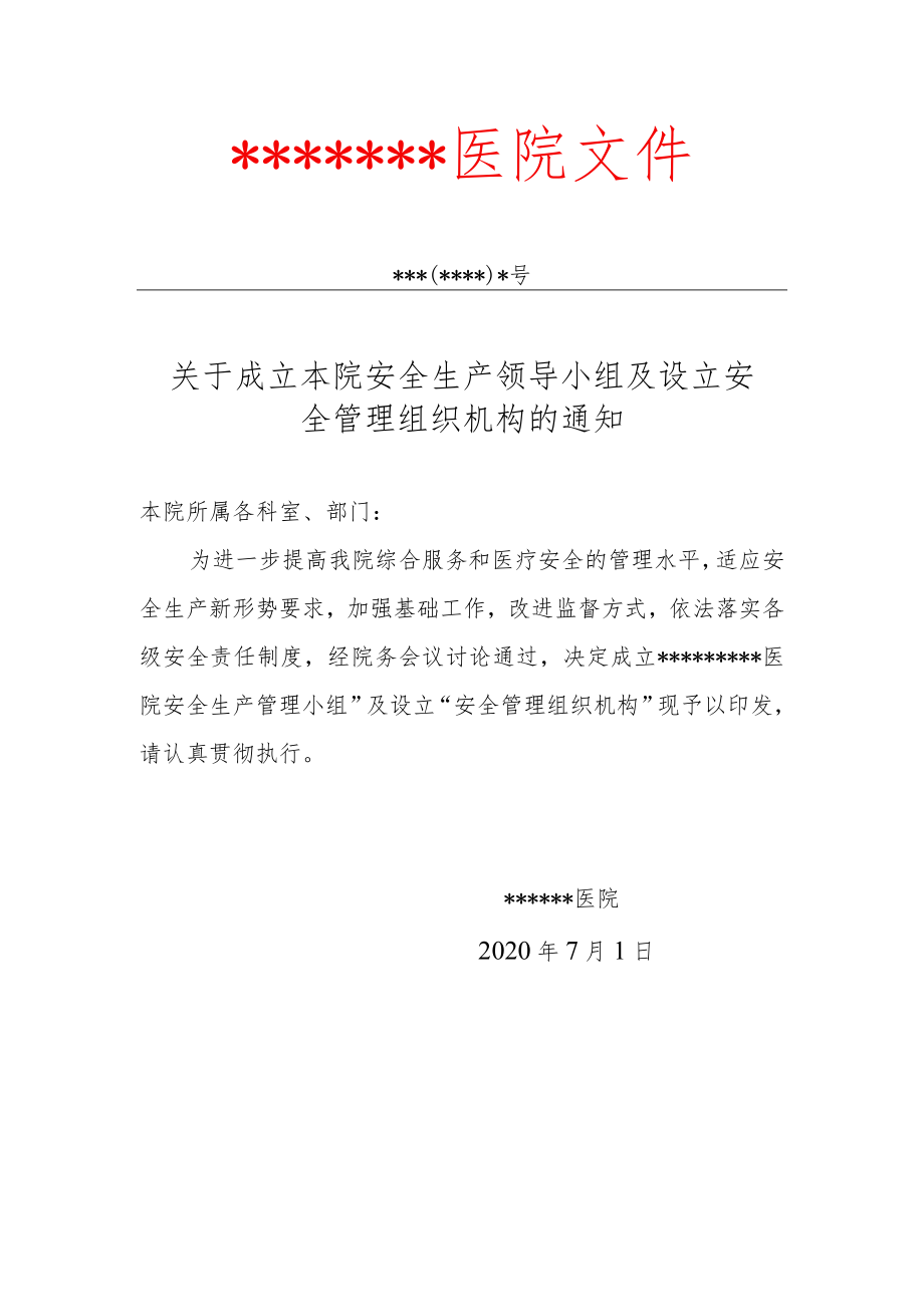 医疗机构安全生产领导小组及设立安全管理组织机构的文件.docx_第1页