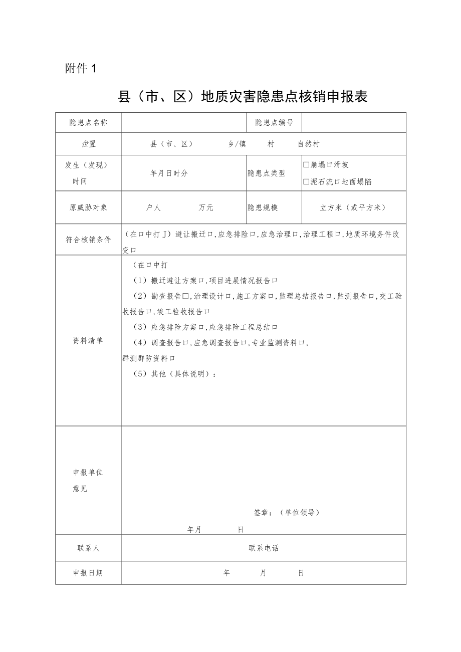 县（市、区）地质灾害隐患点核销申报表.docx_第1页