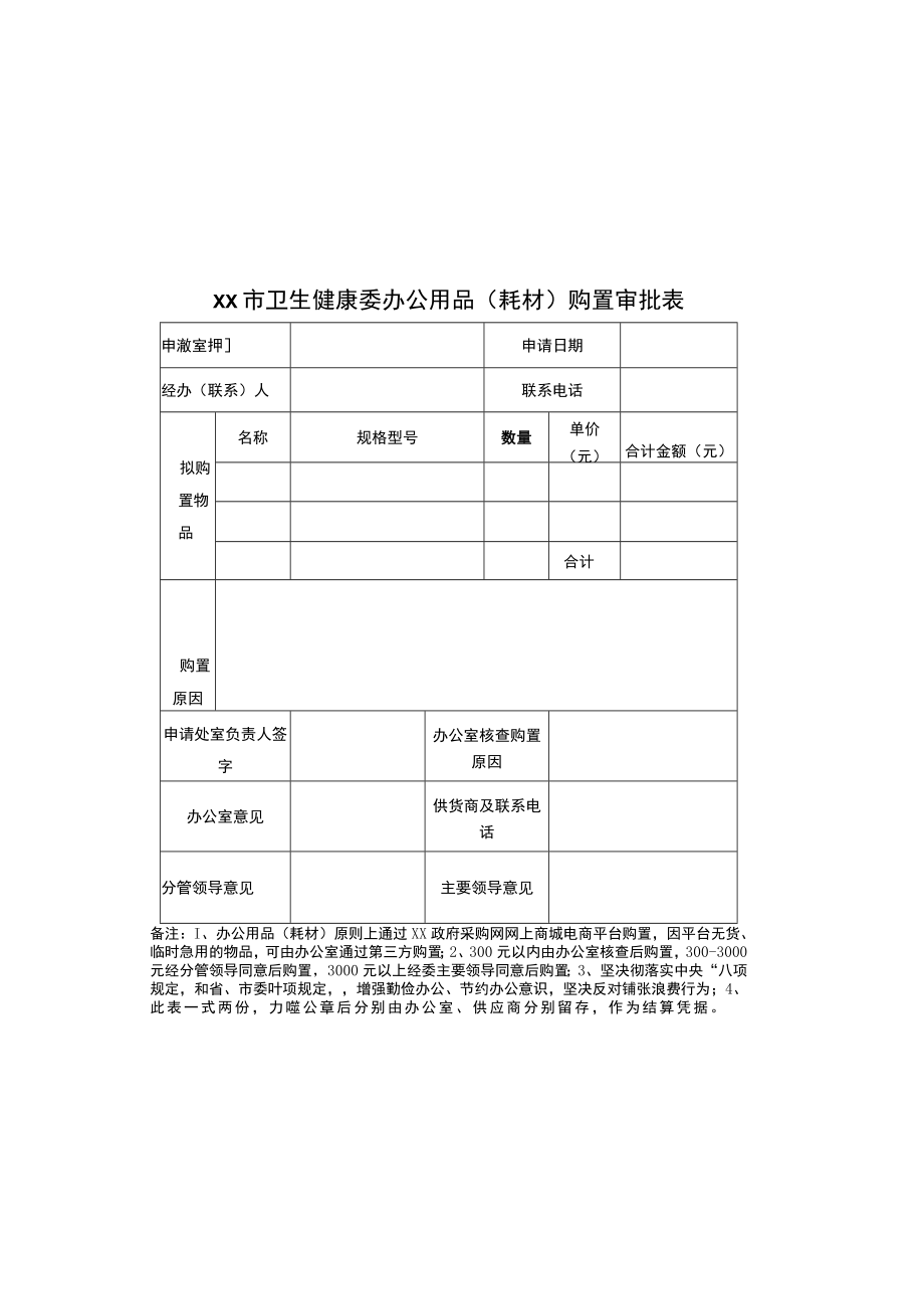 卫生健康委办公用品（耗材）购置审批表.docx_第1页