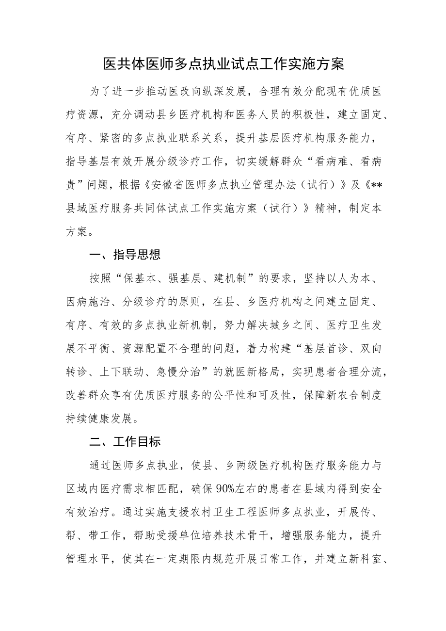 医共体医师多点执业试点工作实施方案.docx_第1页