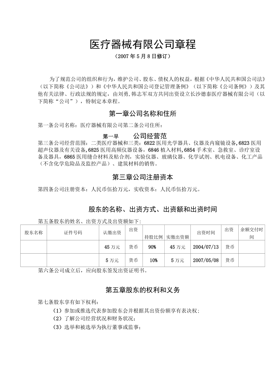 医疗器械有限公司章程.docx_第1页