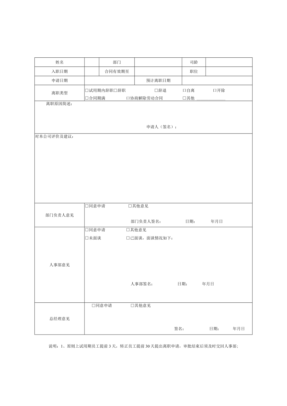 员工离职申请表（推荐范本）.docx_第1页