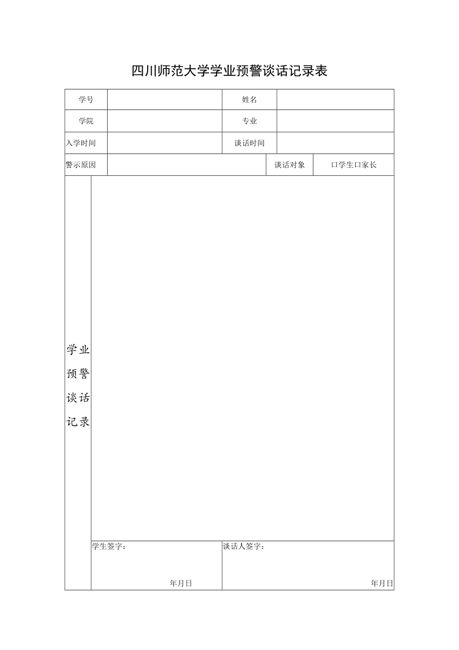 四川师范大学学业预警谈话记录表.docx_第1页