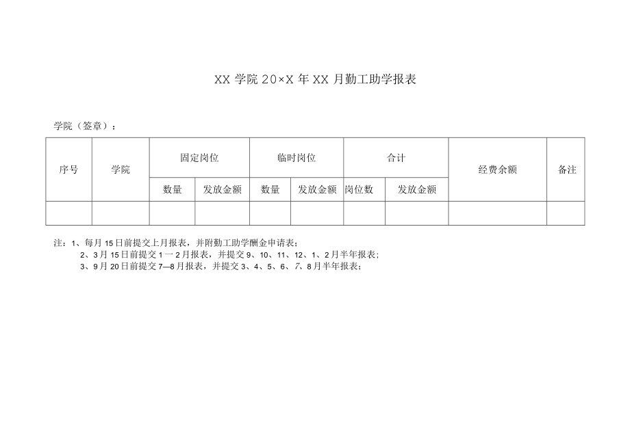 大学学院勤工助学月报表.docx_第1页