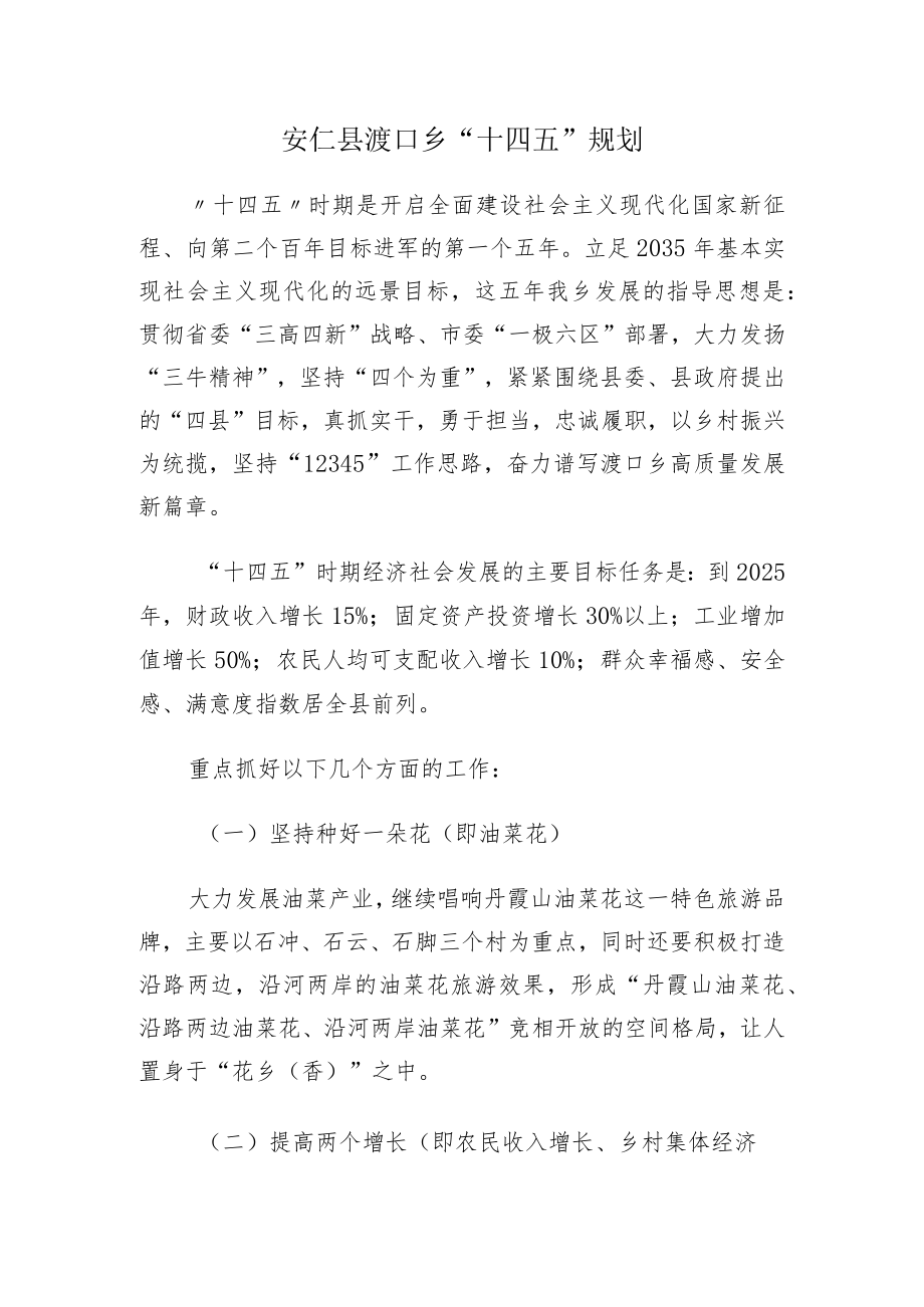 安仁县渡口乡“十四五”规划.docx_第1页