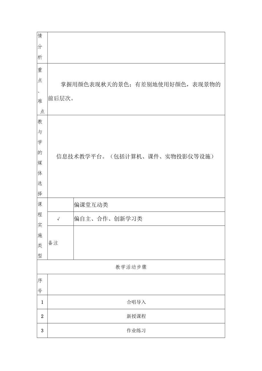 小学美术岭南版第1册《金色的秋天》教学设计.docx_第2页