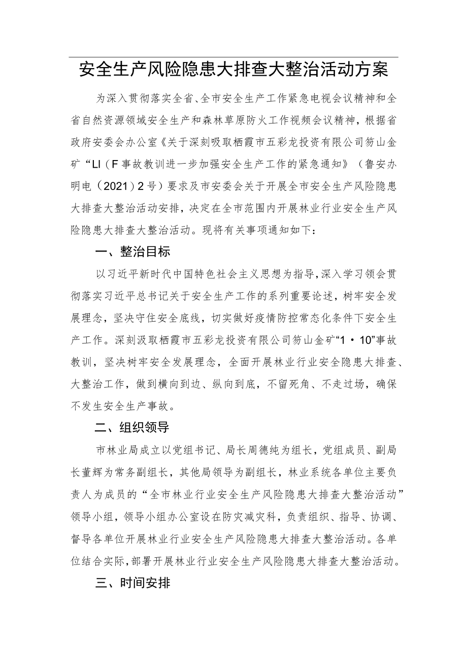 安全生产风险隐患大排查大整治活动方案.docx_第1页