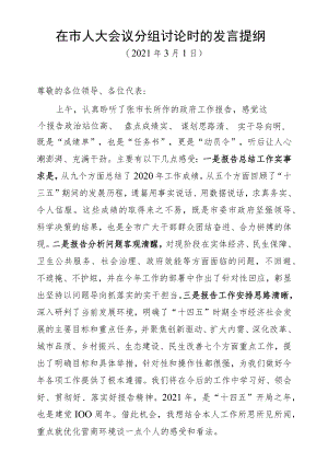 在市人大会议分组讨论时的发言提纲.docx