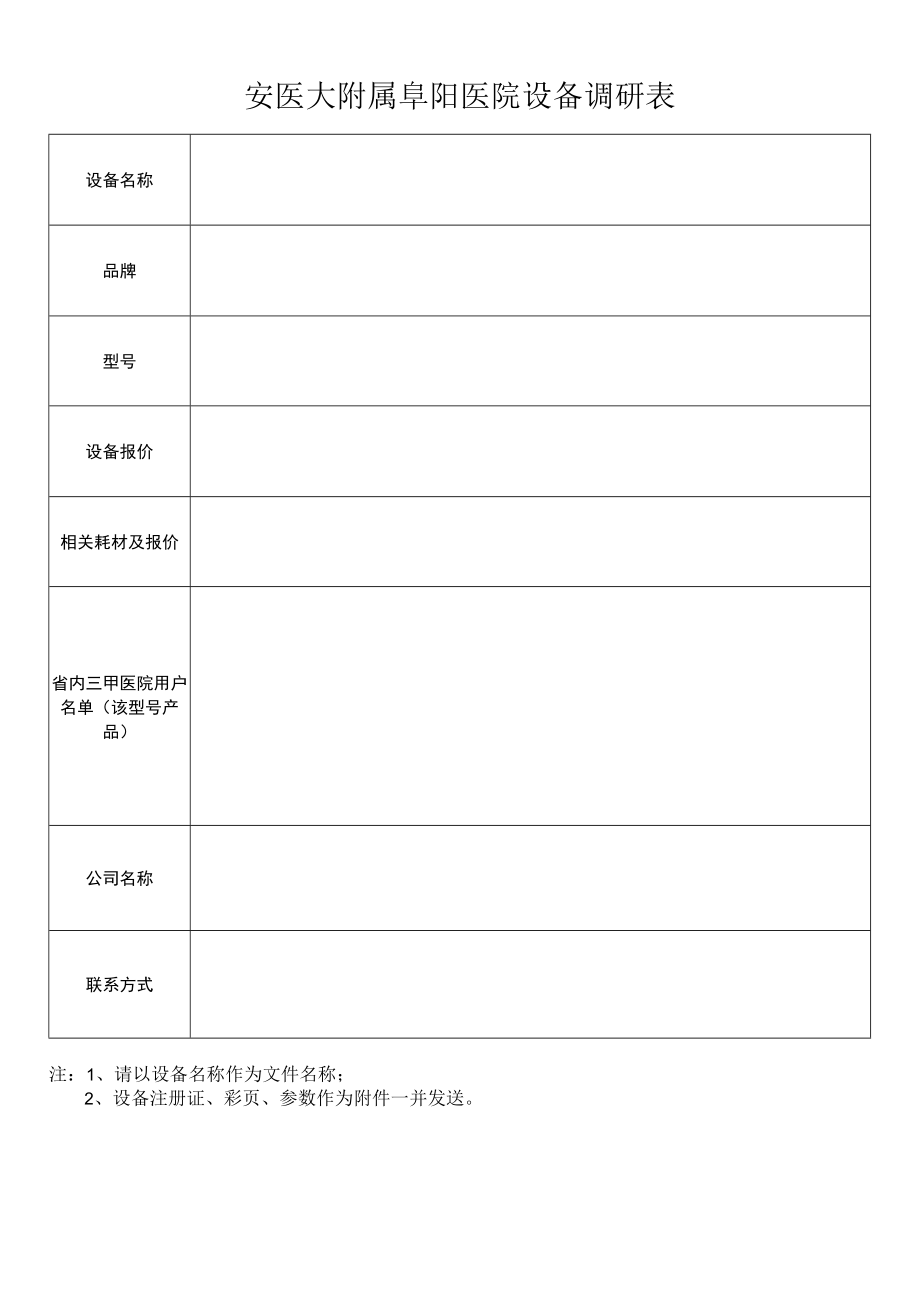 安医大附属阜阳医院设备调研表.docx_第1页