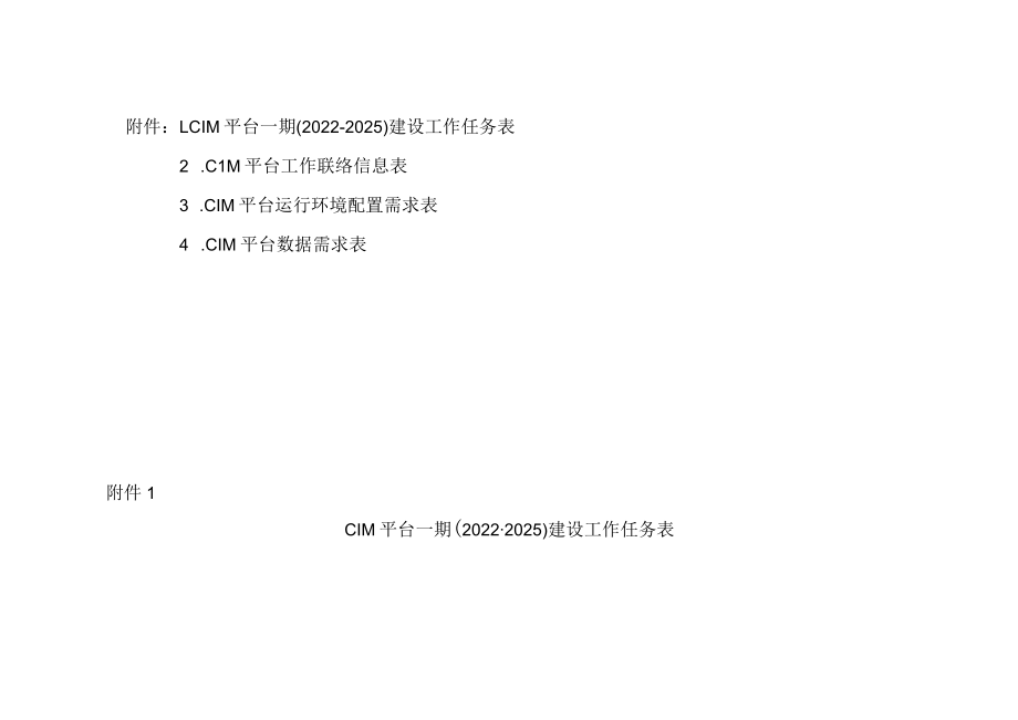 CIM平台一期建设工作任务表、运行环境配置需求表、平台数据需求表.docx_第1页