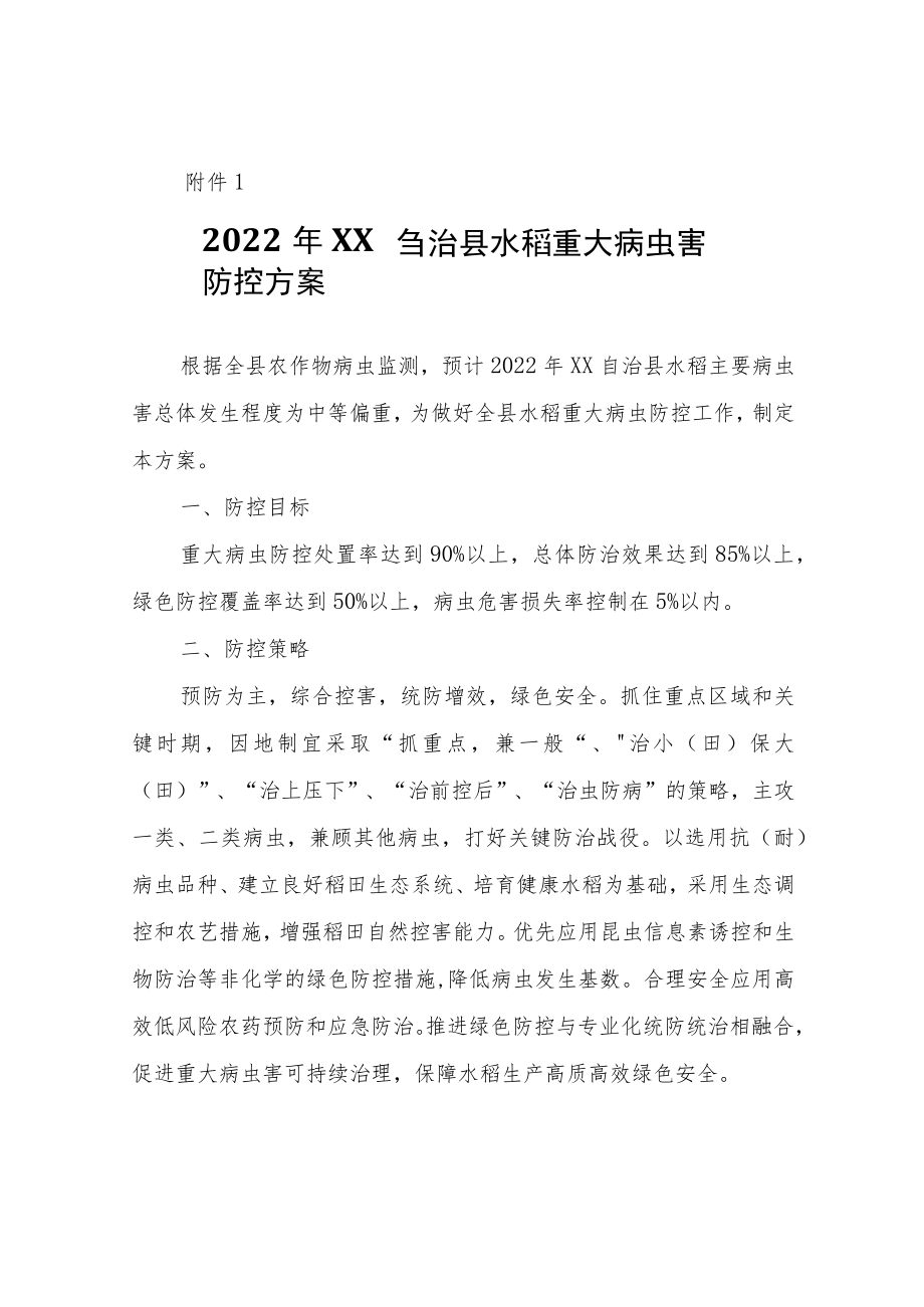 2022年XX自治县农作物重大病虫害防控方案.docx_第1页