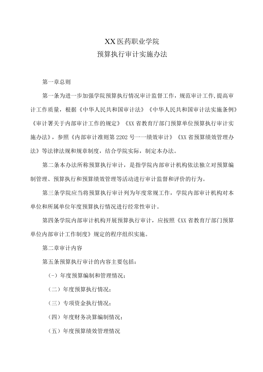 XX医药职业学院预算执行审计实施办法.docx_第1页