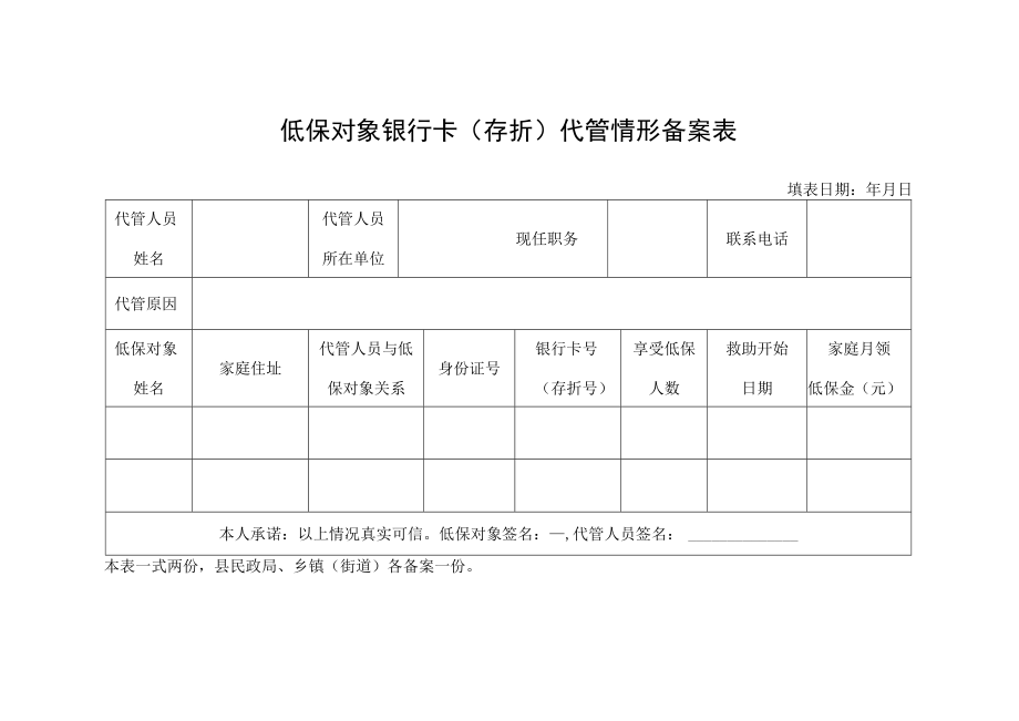 低保对象银行卡（存折）代管情形备案表.docx_第1页