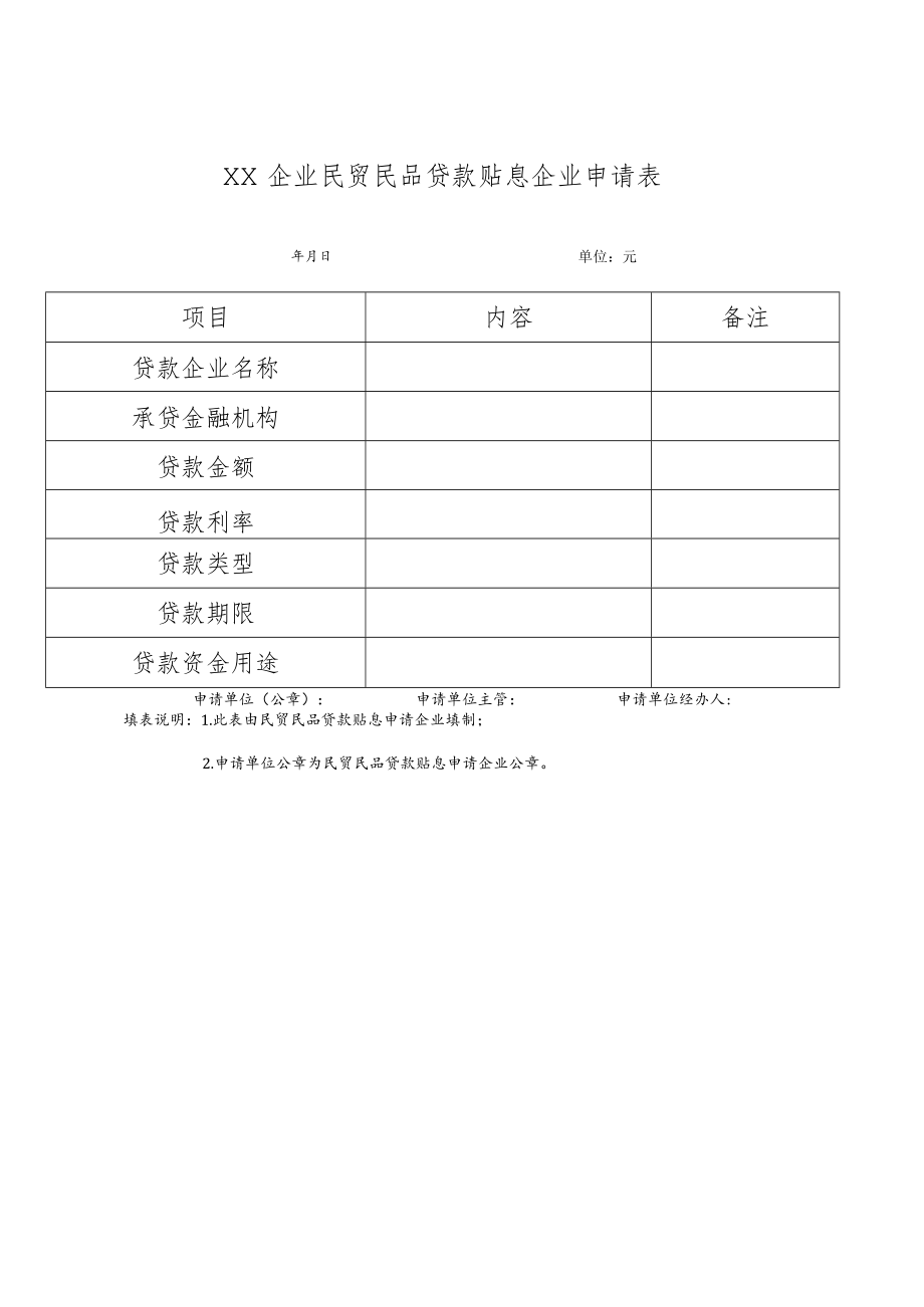 ××企业民贸民品贷款贴息企业申请表.docx_第1页