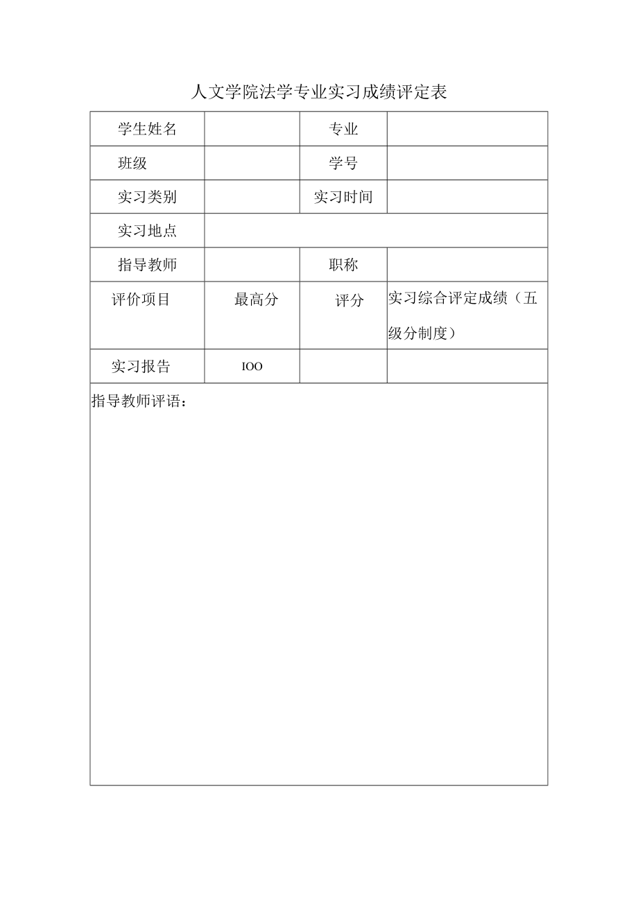 人文学院法学专业实习成绩评定表.docx_第1页