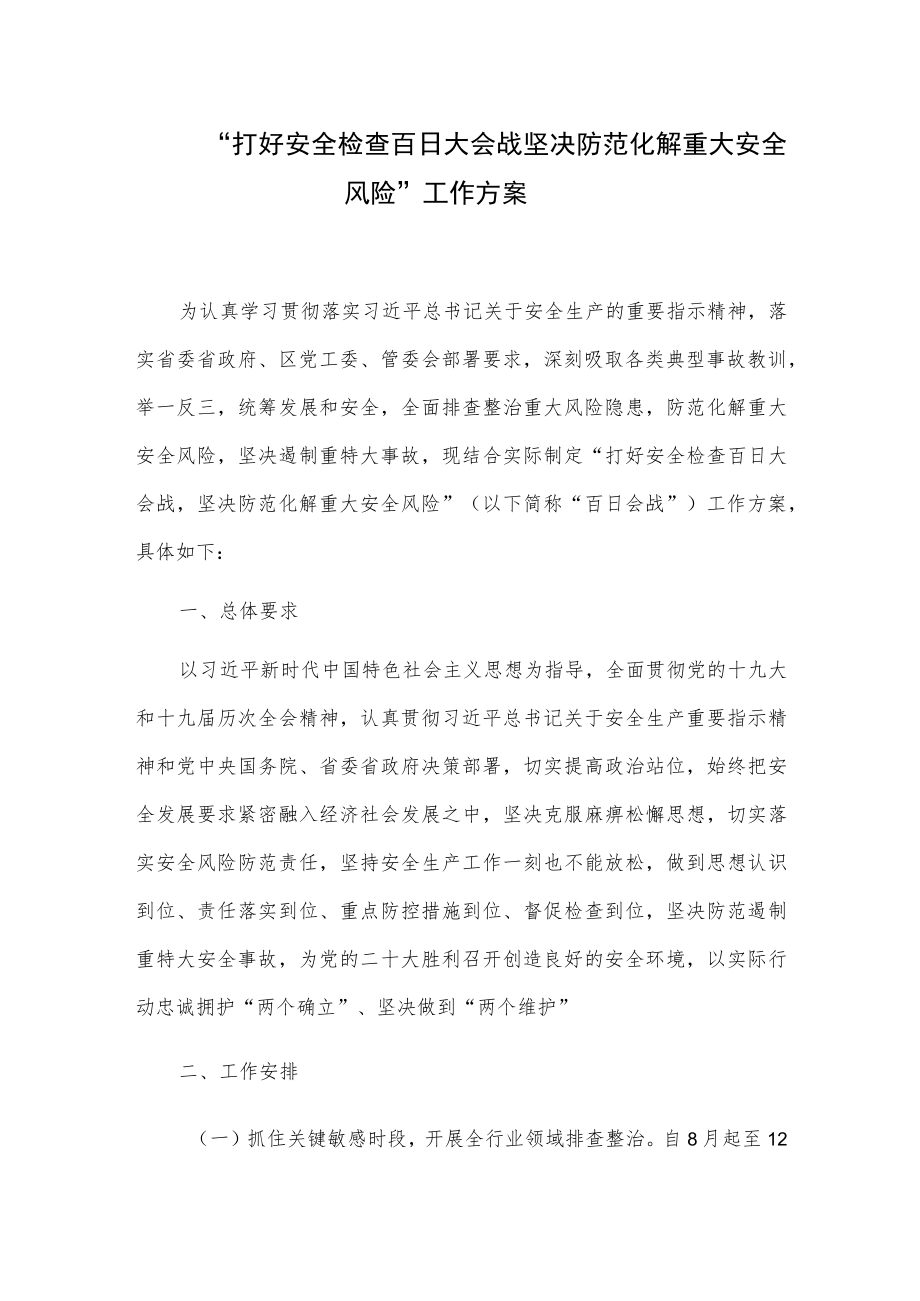 “打好安全检查百日大会战坚决防范化解重大安全风险”工作方案.docx_第1页