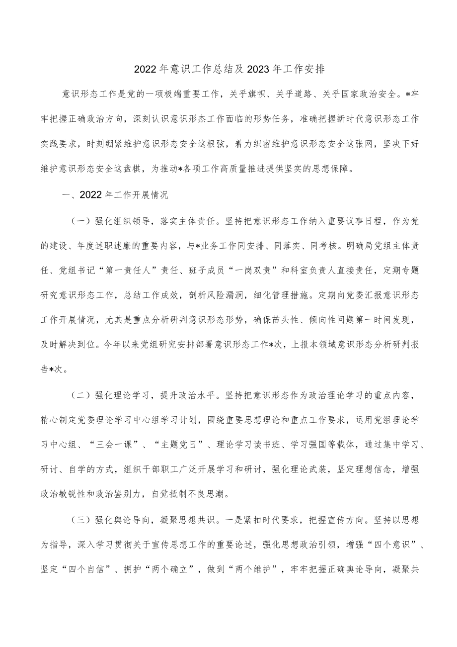 2022年意识工作总结及2023年工作安排.docx_第1页