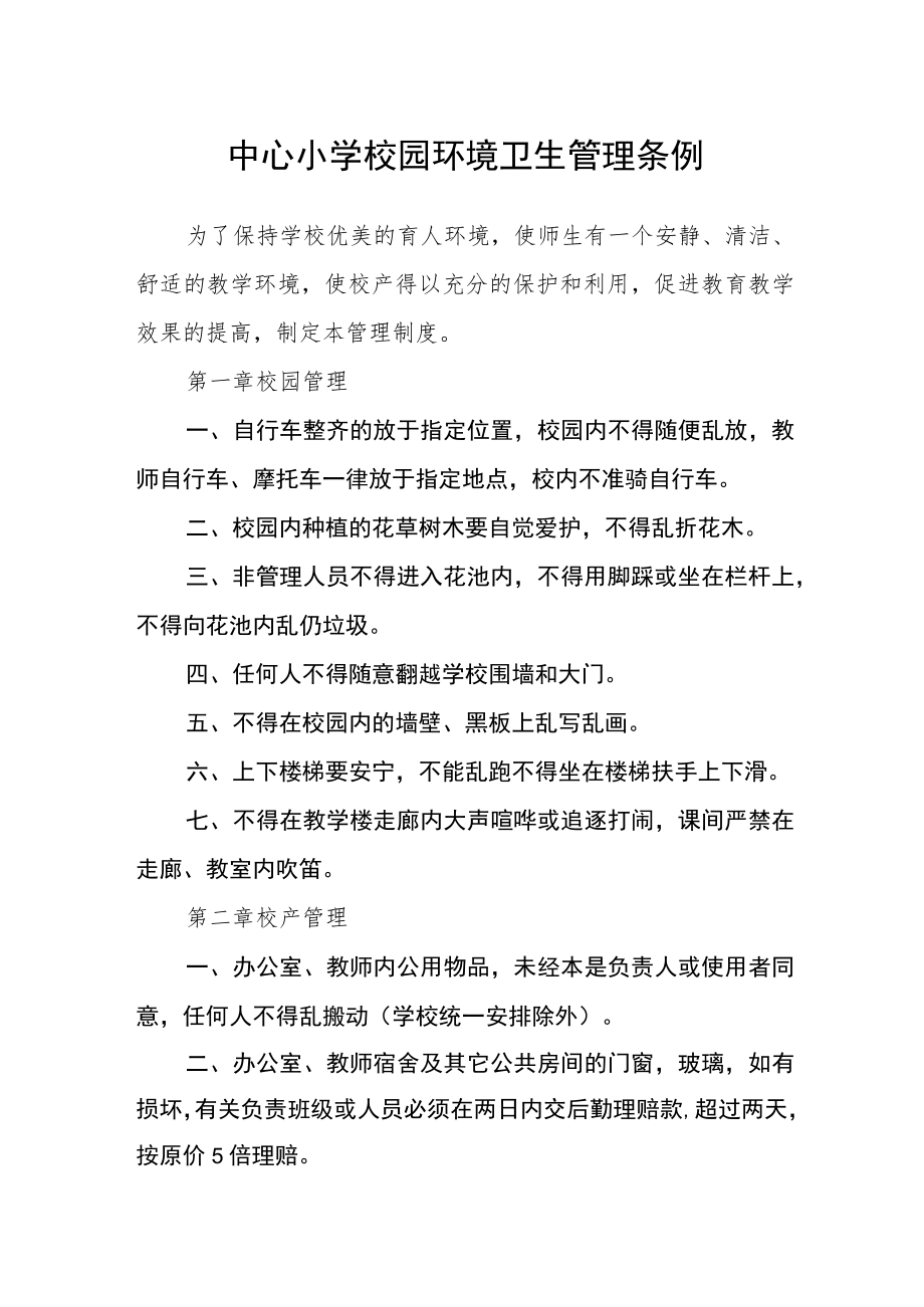 中心小学校园环境卫生管理条例.docx_第1页