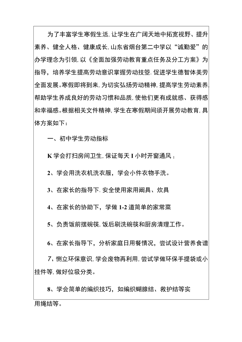 2022年中学寒假劳动教育清单实施方案（详细版）.docx_第2页