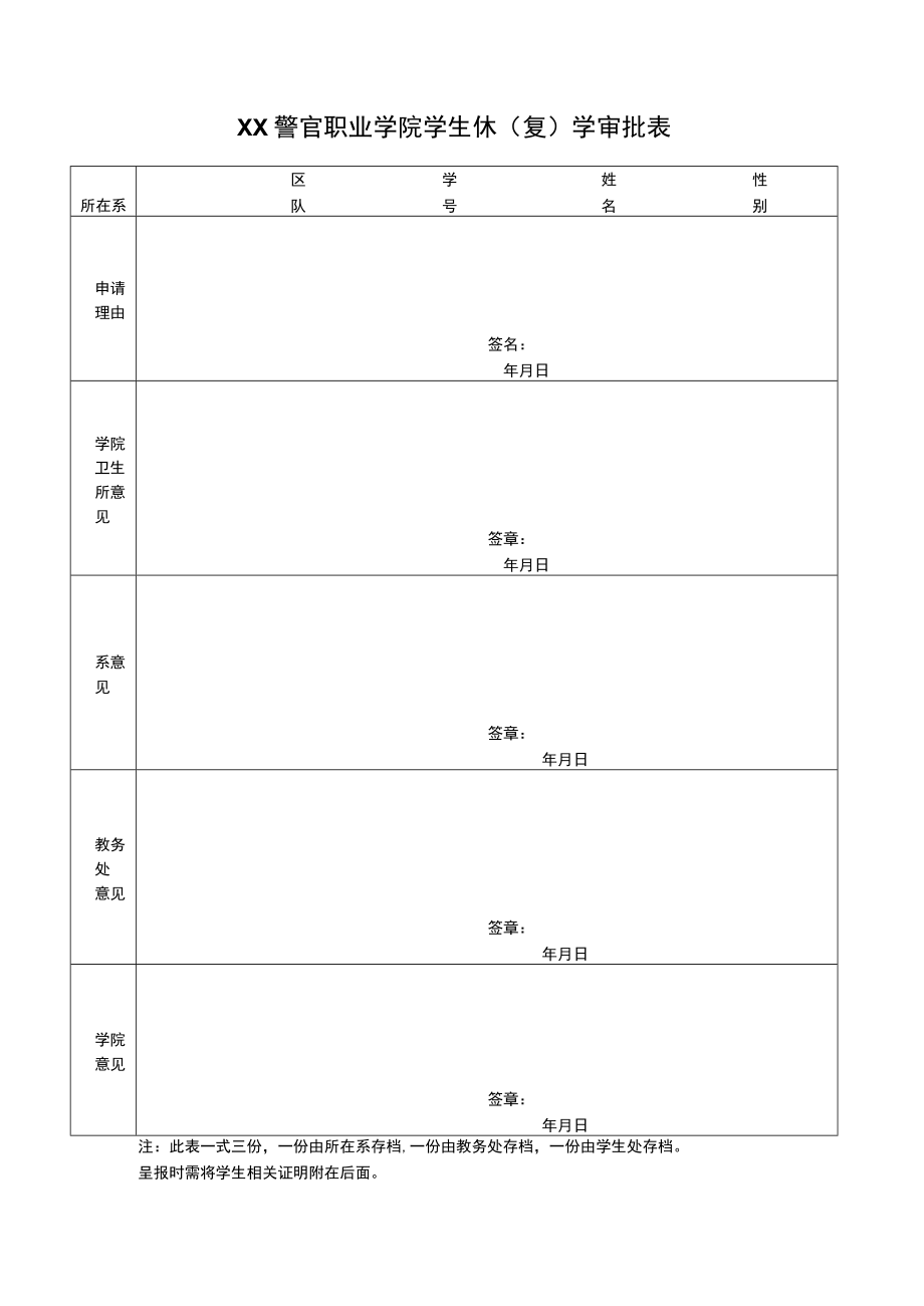 XX警官职业学院学生休（复）学审批表.docx_第1页