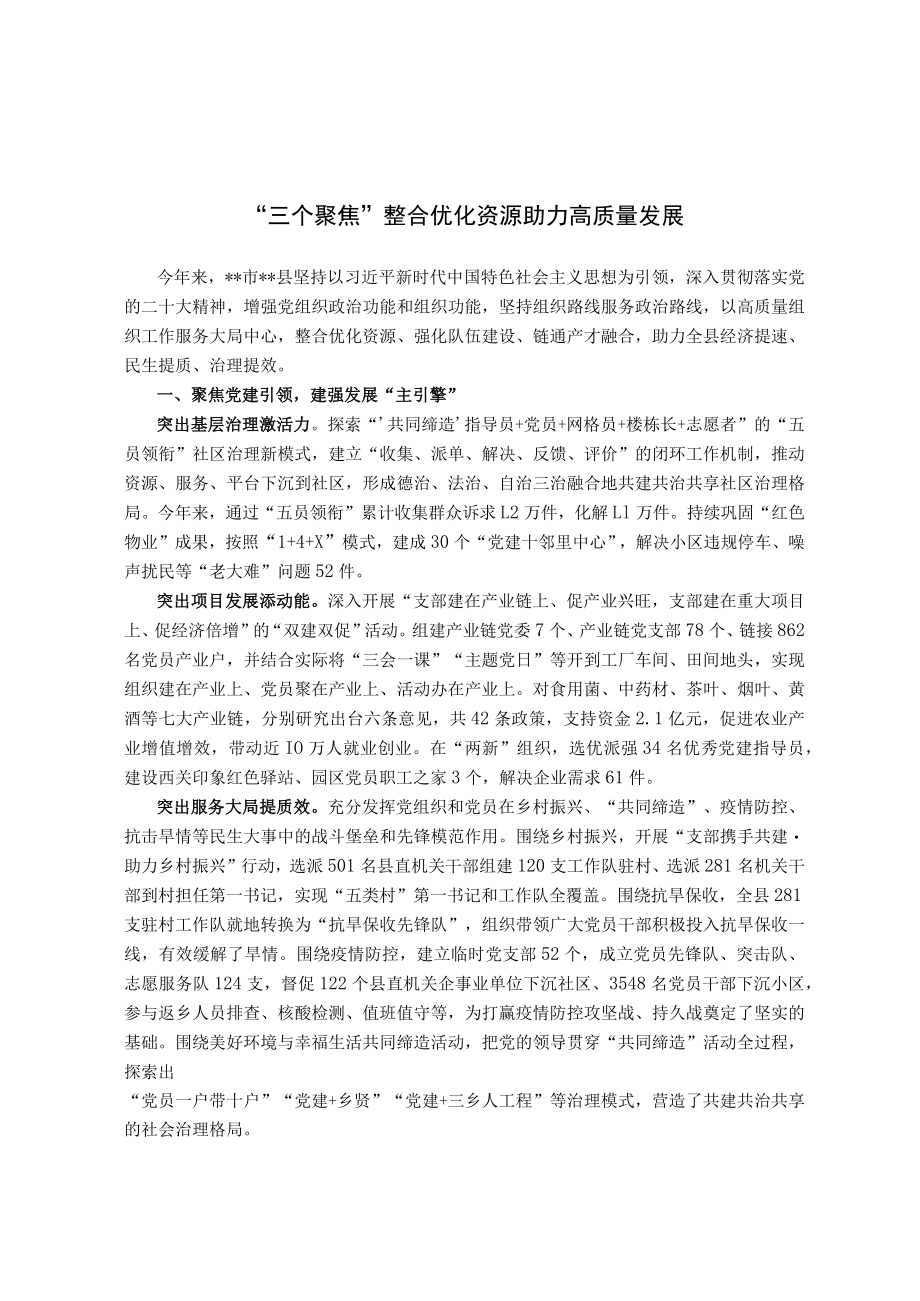 【经验总结】“三个聚焦”整合优化资源助力高质量发展.docx_第1页