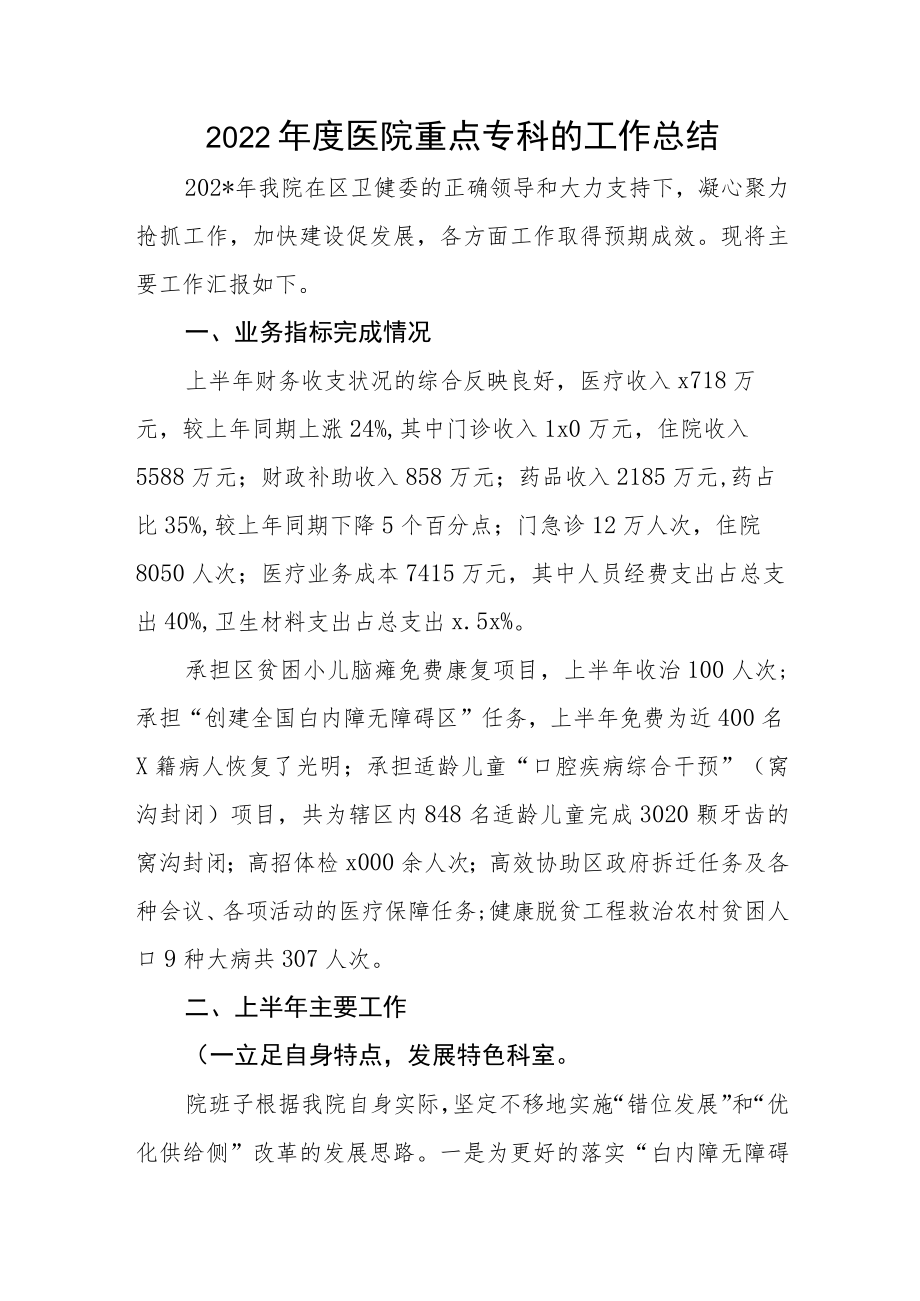 2022年度医院重点专科的工作总结.docx_第1页