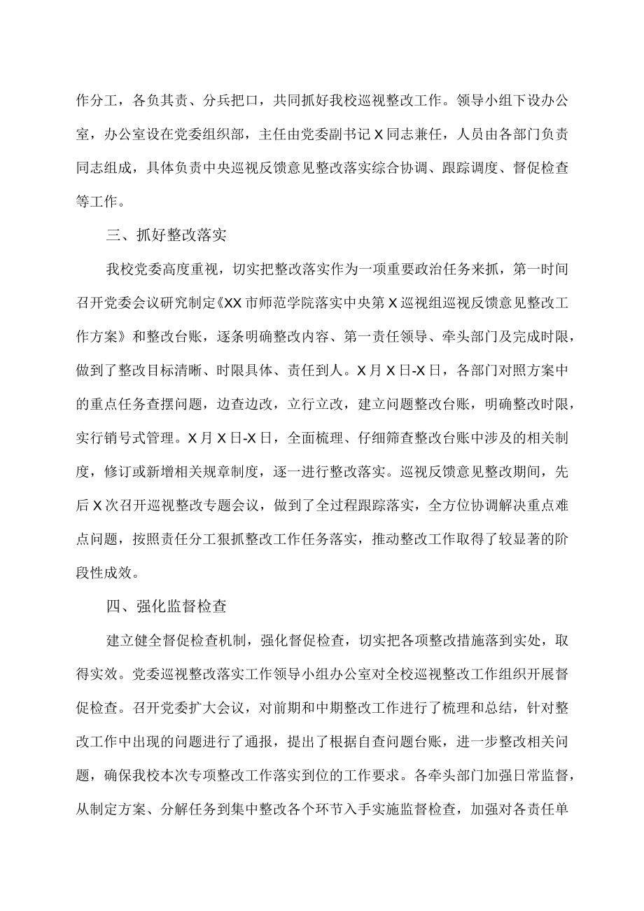 XX市师范学院202X年X巡视反馈意见整改落实工作情况报告.docx_第2页