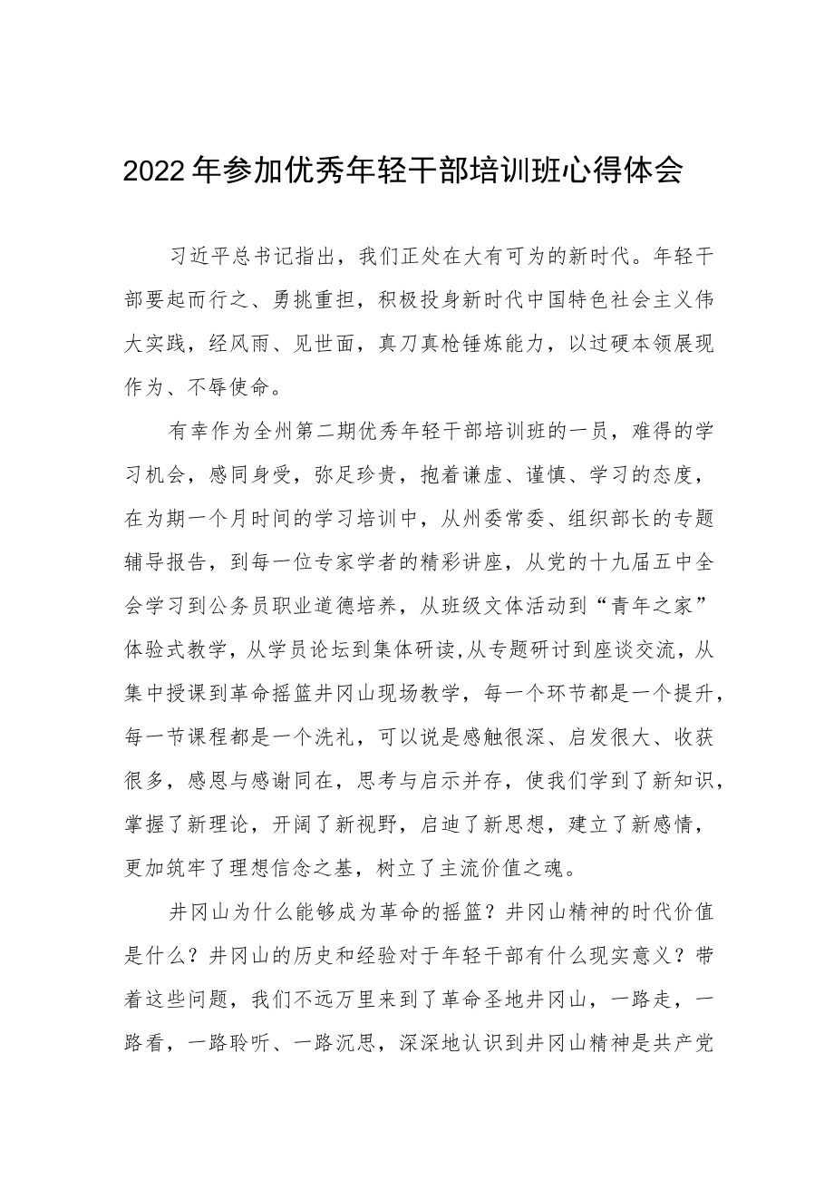 2022年参加优秀年轻干部培训班心得体会九篇汇编.docx_第1页