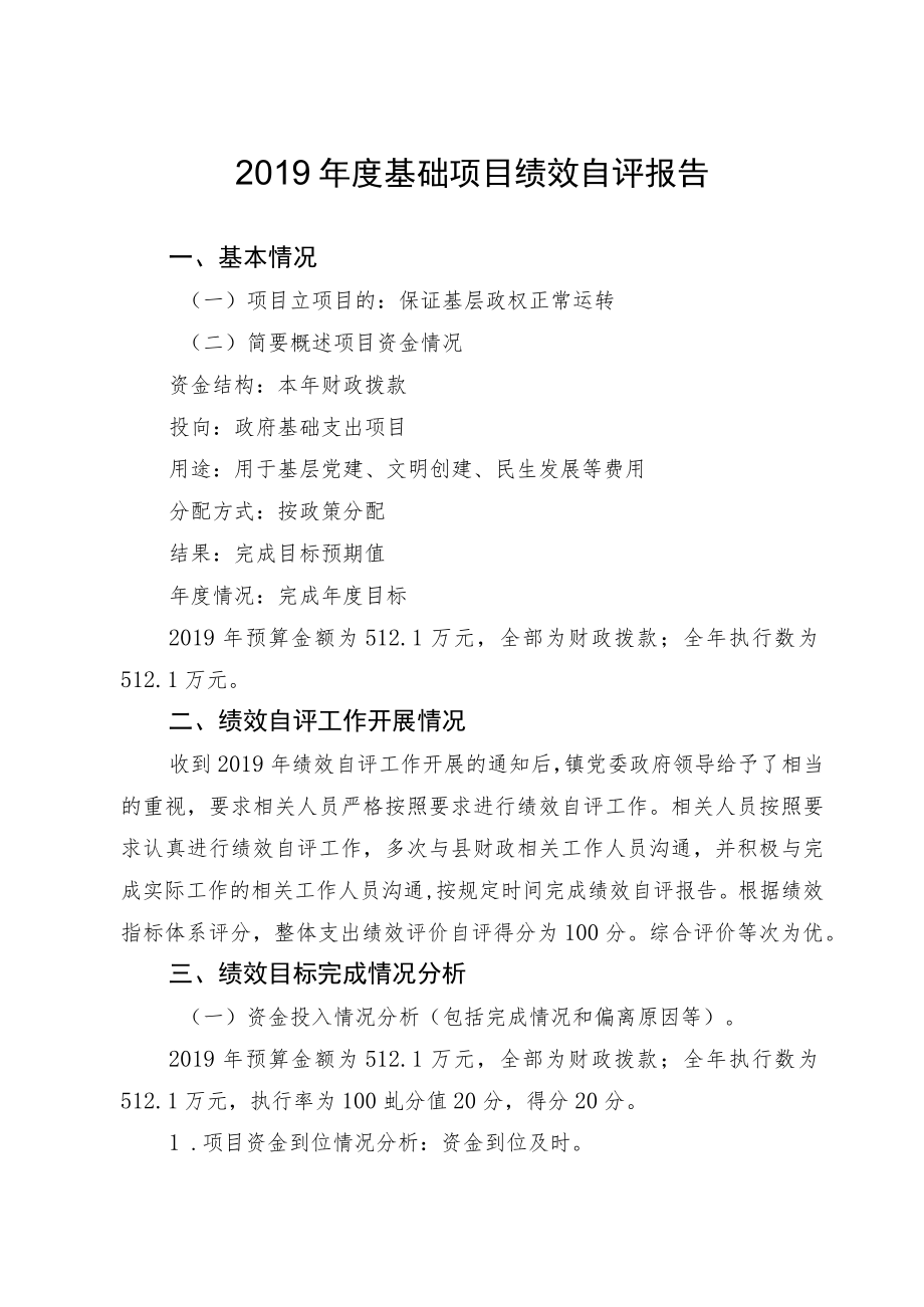 2019年度基础项目绩效自评报告.docx_第1页