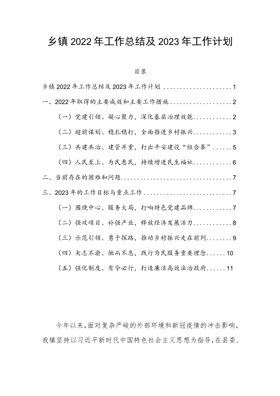 乡镇2022年工作总结及2023年工作计划.docx_第1页