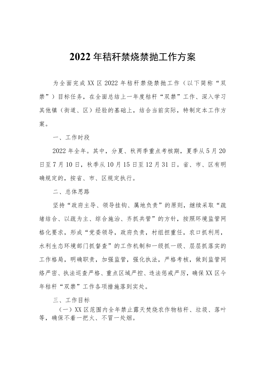 2022年秸秆禁烧禁抛工作方案.docx_第1页