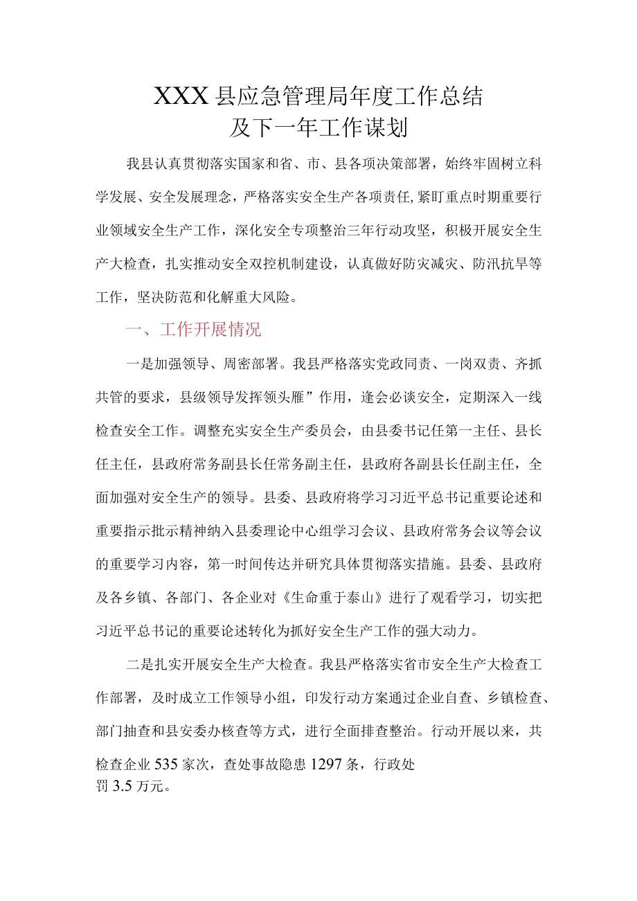 XX县应急管理局2022年度工作总结及2023年工作计划.docx_第1页