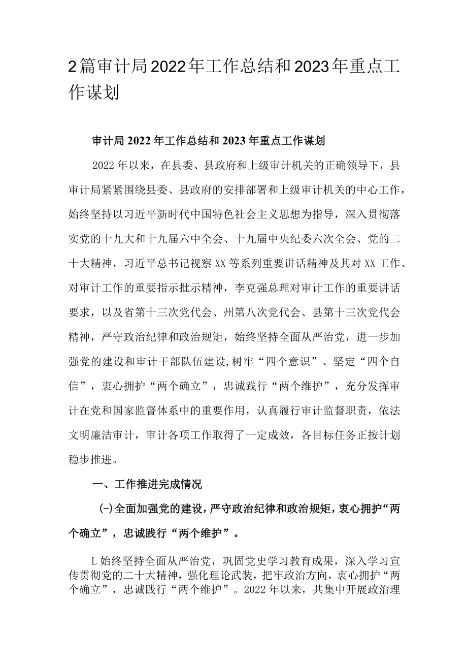 2篇审计局2022年工作总结和2023年重点工作谋划.docx_第1页