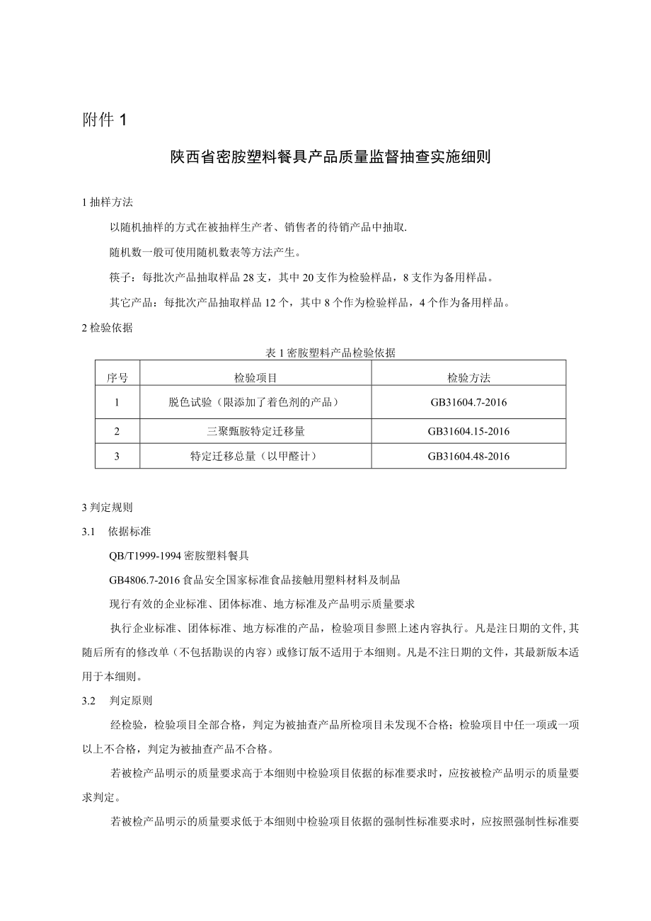 2022陕西省密胺塑料餐具产品质量监督抽查实施细则.docx_第1页