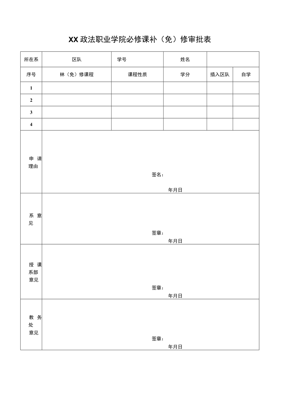 XX政法职业学院必修课补（免）修审批表.docx_第2页