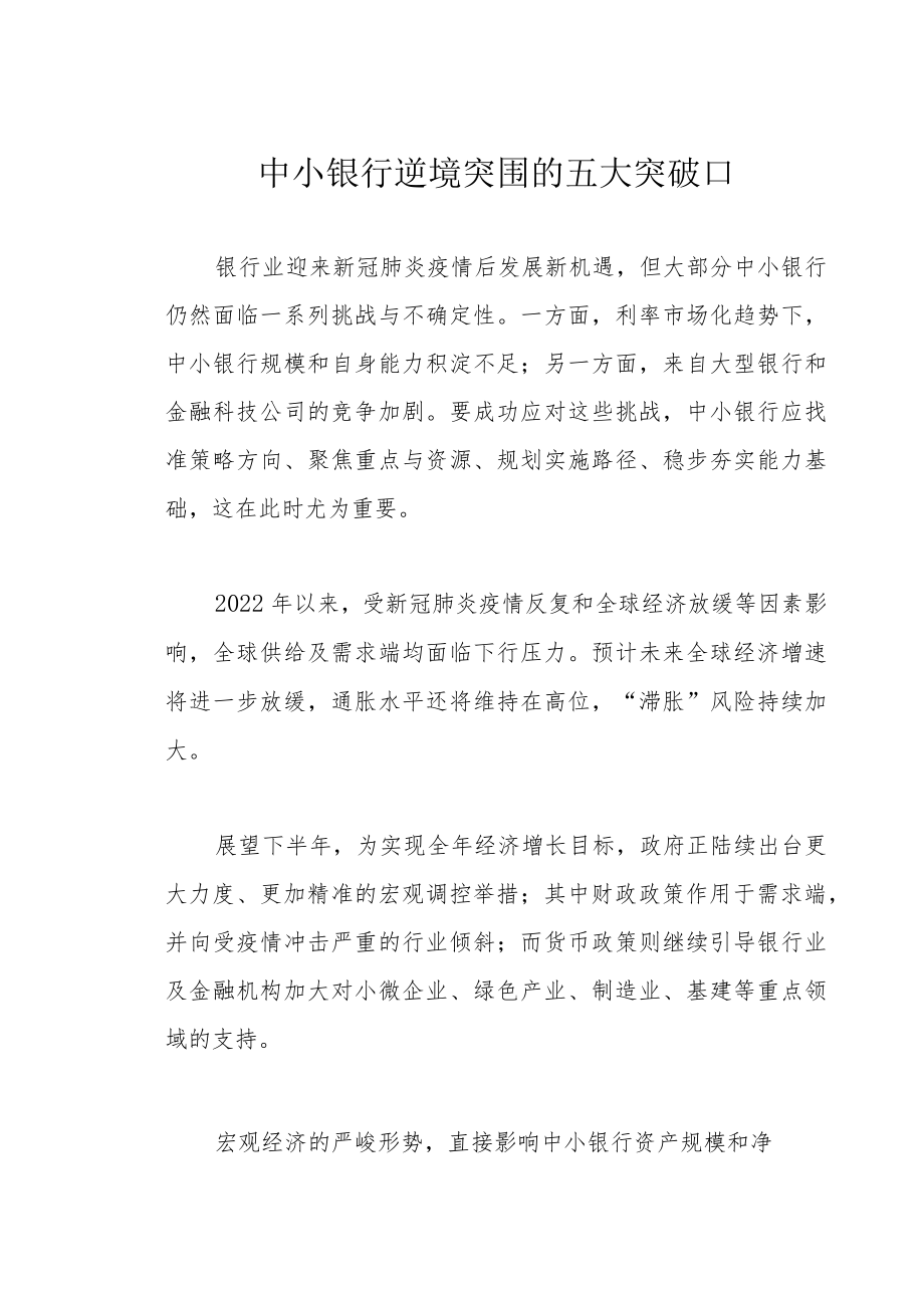 中小银行逆境突围的五大突破口.docx_第1页