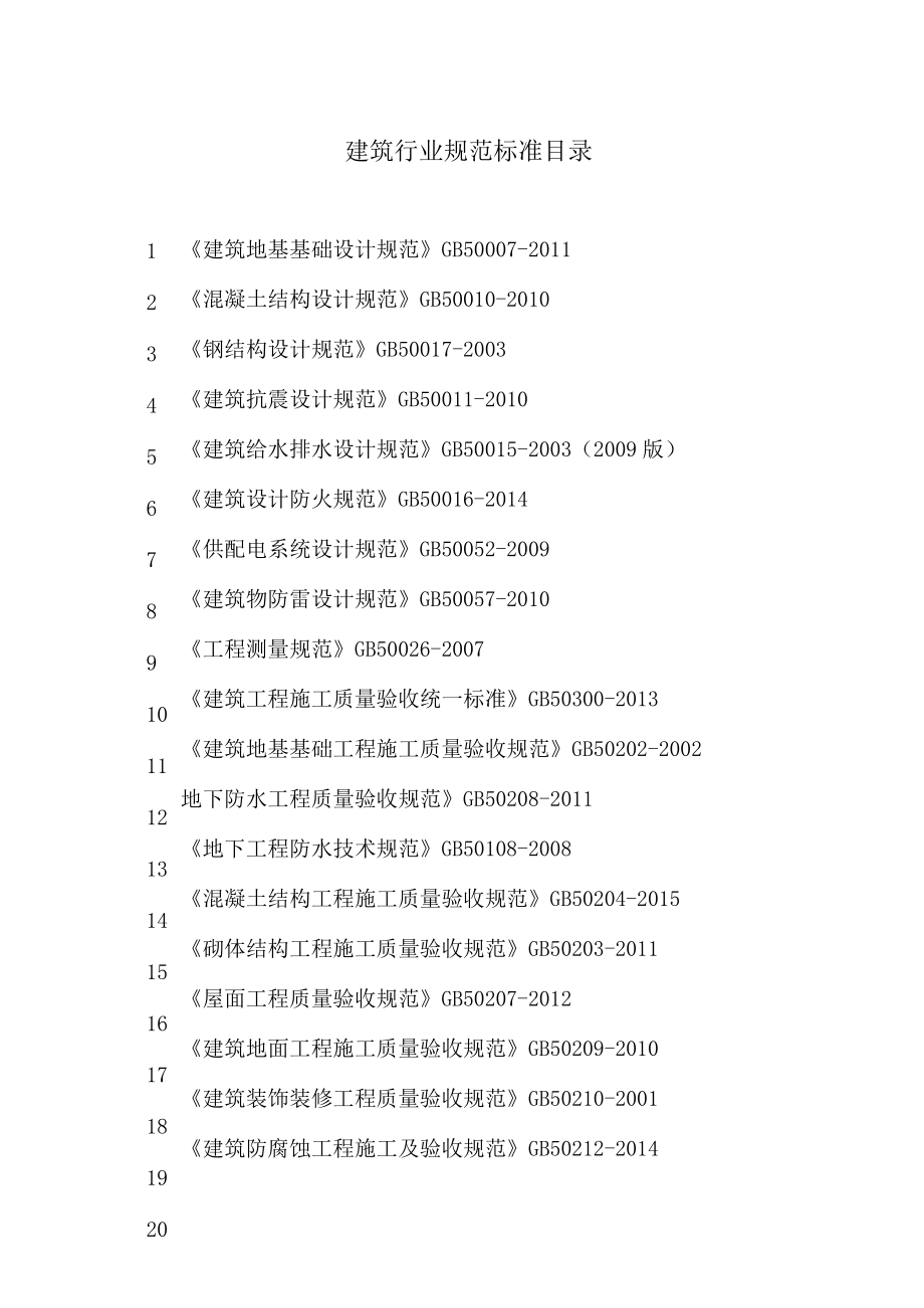 XX职业技术学院建筑工程系建筑行业规范标准目录.docx_第1页