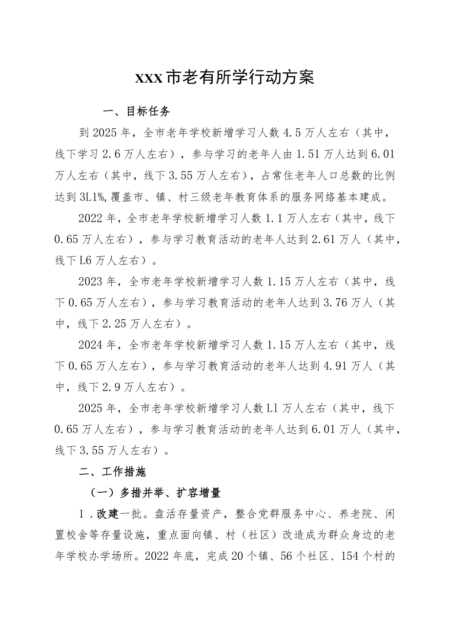 xxx市老有所学行动方案.docx_第1页