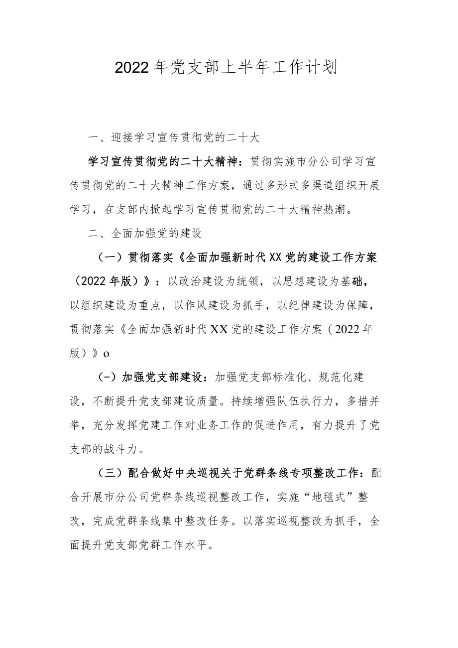 2022年党支部上半年工作计划.docx_第1页