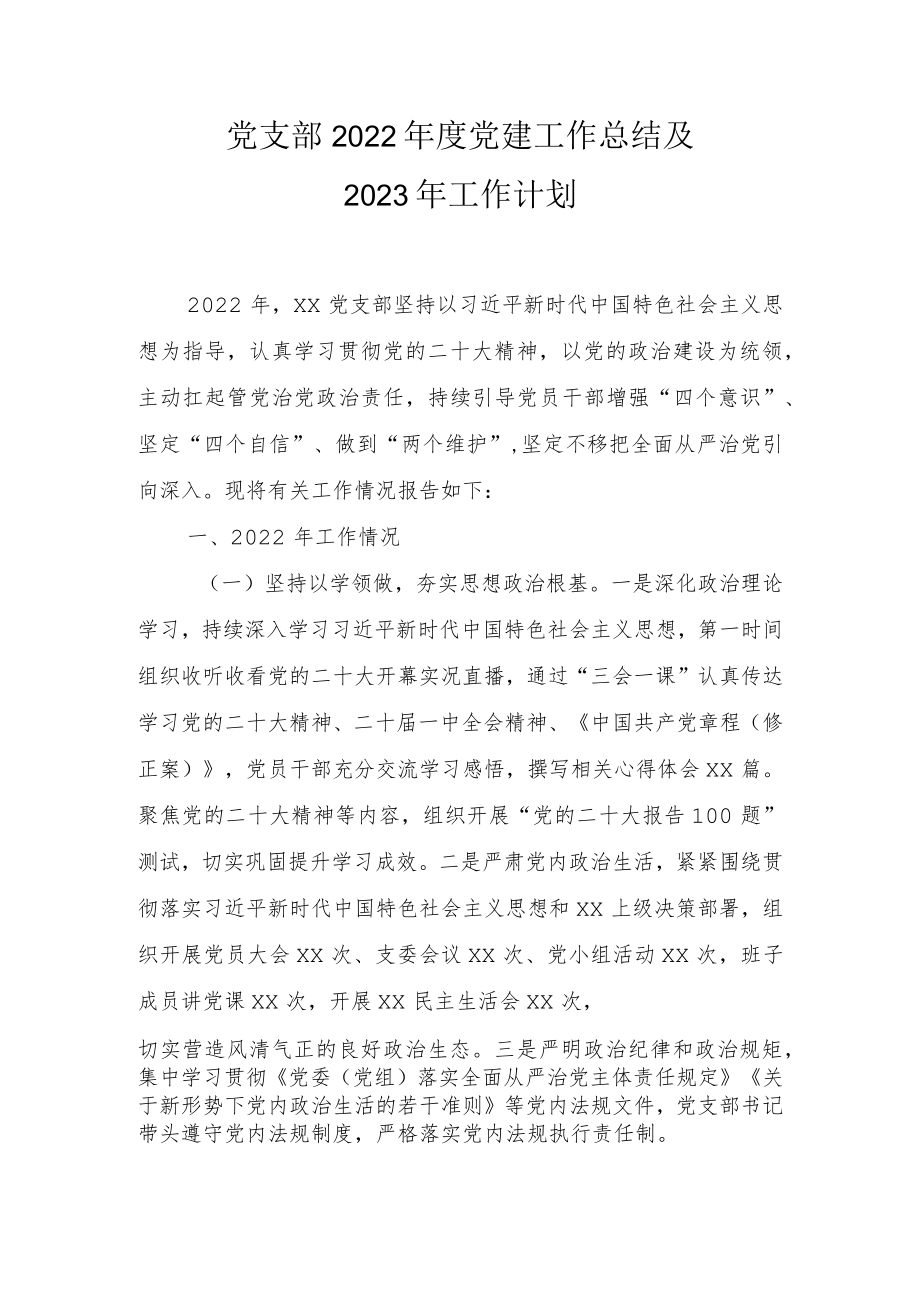 党支部、书记2022年度党建工作总结及2023年工作计划.docx_第1页