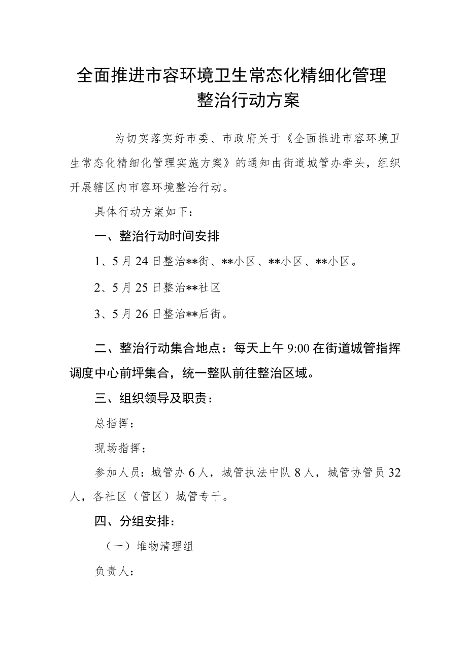 全面推进市容环境卫生常态化精细化管理整治行动方案.docx_第1页