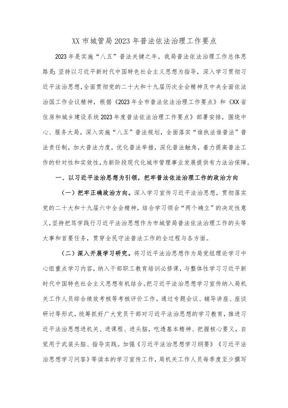 XX市城管局2023年普法依法治理工作要点.docx_第1页