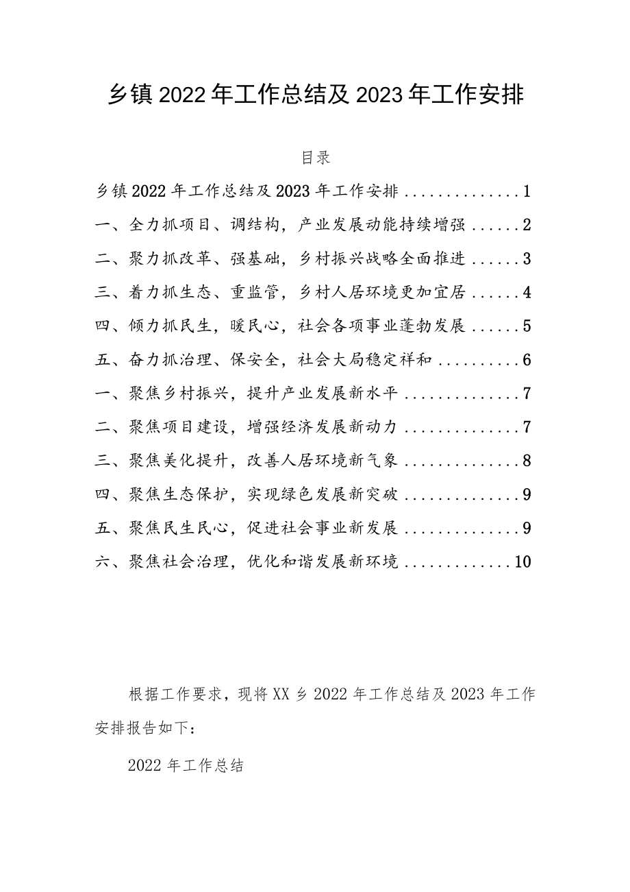 乡镇2022年工作总结及2023年工作安排.docx_第1页