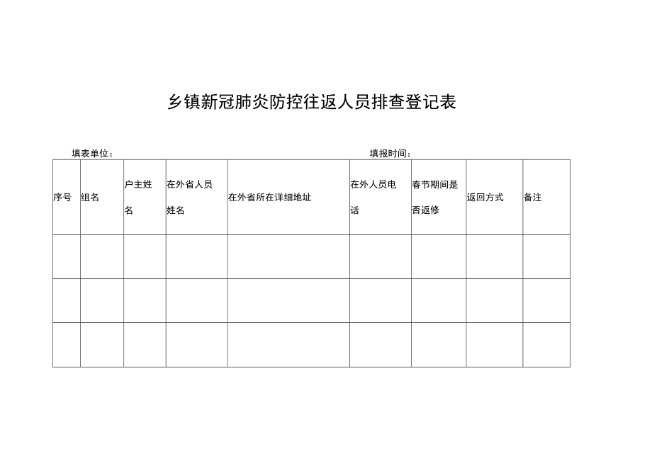 乡镇新冠肺炎防控往返人员排查登记表.docx_第1页