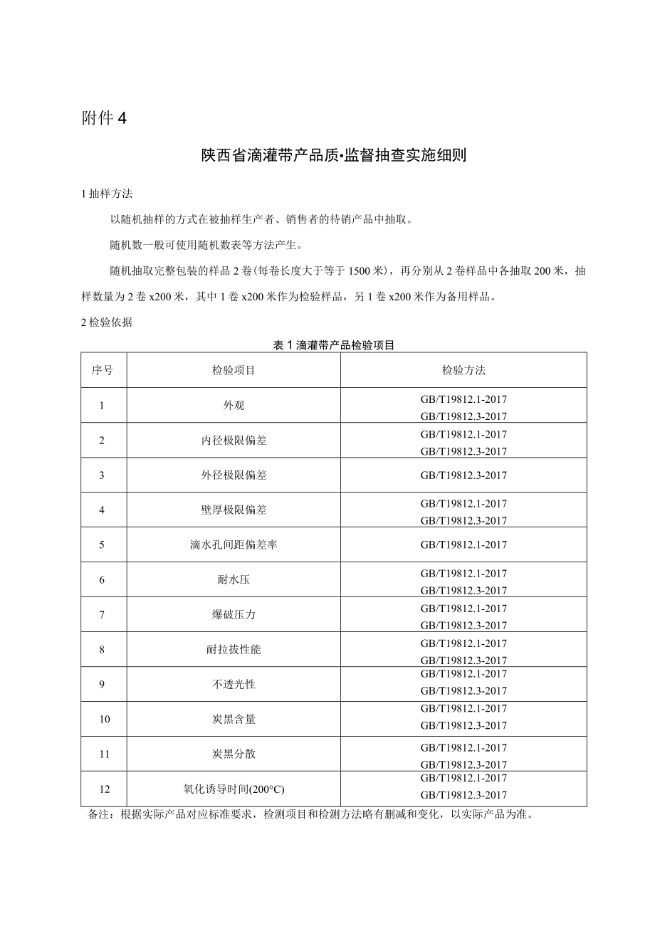 2022陕西省滴灌带产品质量监督抽查实施细则.docx_第1页