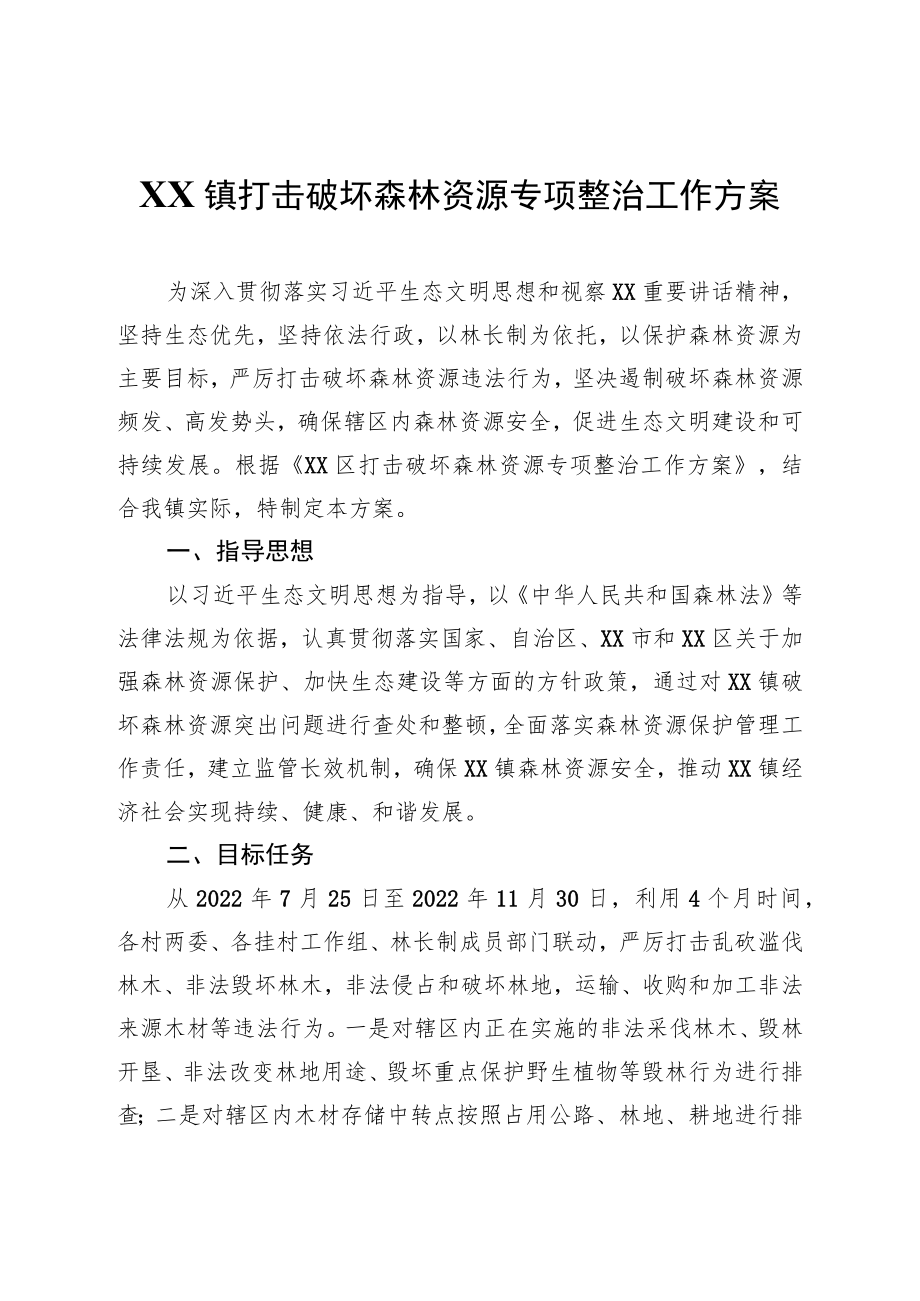 XX镇打击破坏森林资源专项整治工作方案.docx_第1页