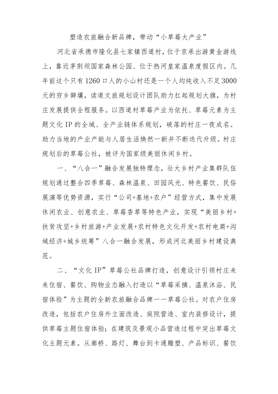 乡村振兴经验材料：塑造农旅融合新品牌带动“小草莓大产业”.docx_第1页