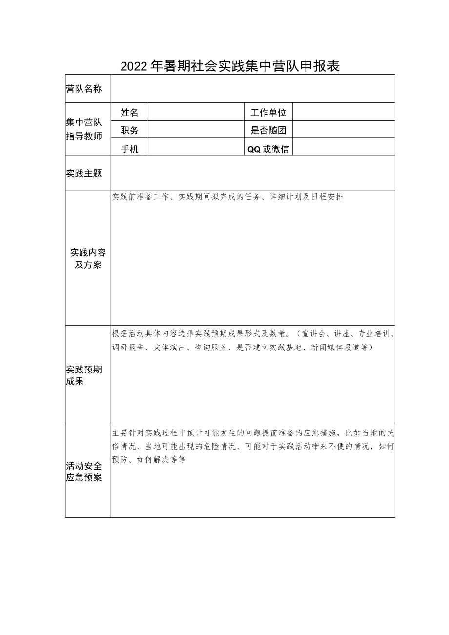 2022年暑期社会实践集中营队申报表.docx_第1页