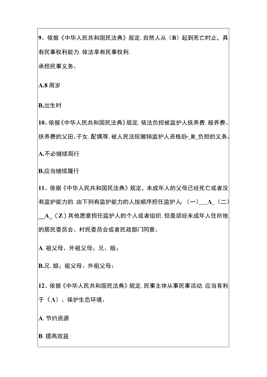 2022《中华人民共和国民法典》知识竞赛100题题库含答案（完整版）.docx_第3页