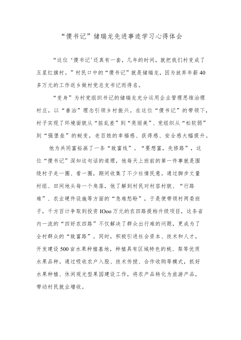 “傻书记”储瑞龙先进事迹学习心得体会.docx_第1页